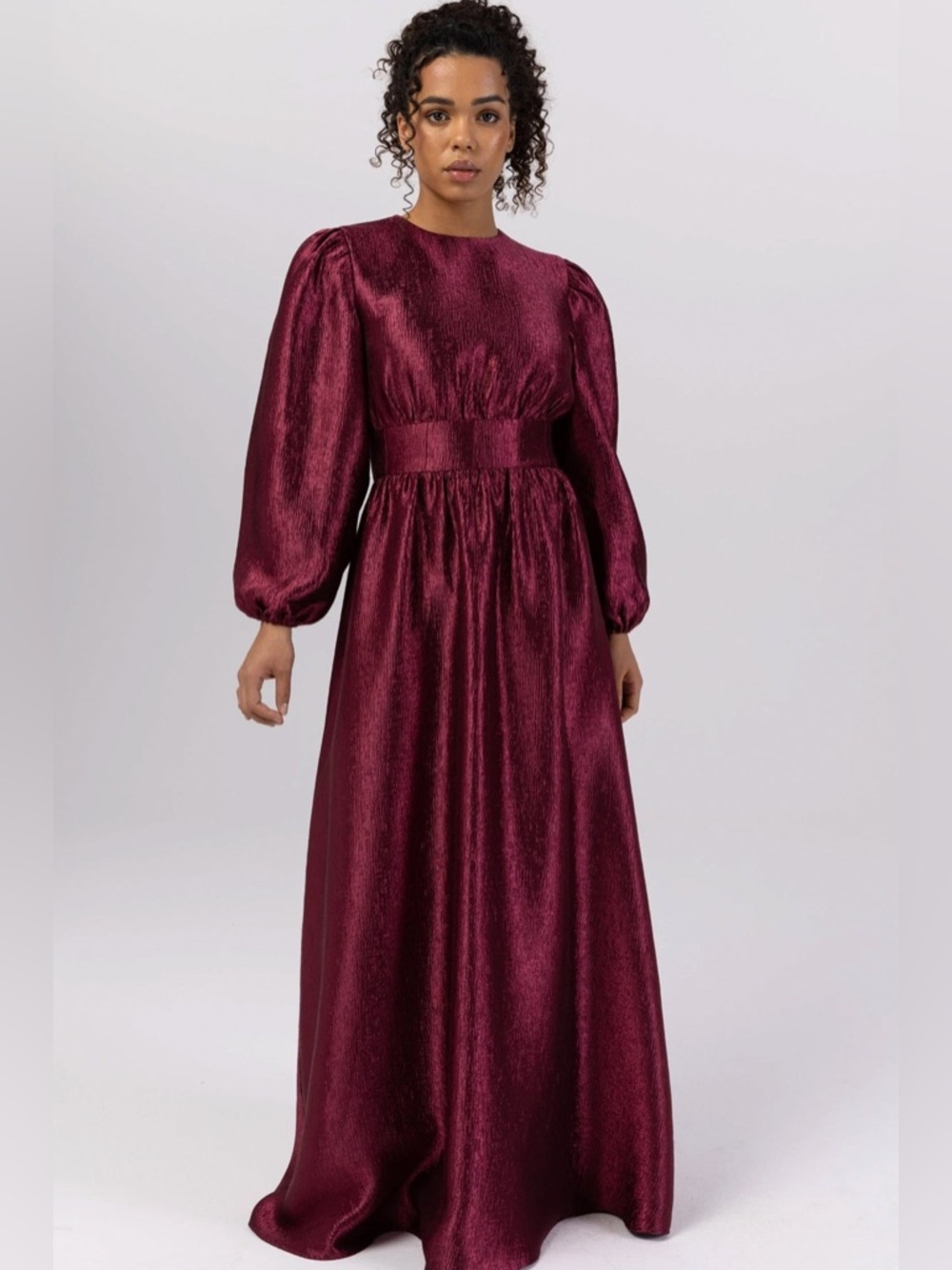 VEILED Raya Balloon Sleeve Maxi Dress Deep Burgundy